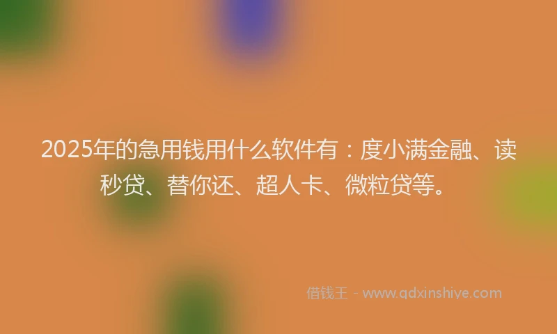 2025年的急用钱用什么软件有：度小满金融、读秒贷、替你还、超人卡、微粒贷等。