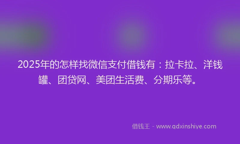 2025年的怎样找微信支付借钱有：拉卡拉、洋钱罐、团贷网、美团生活费、分期乐等。