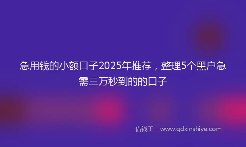 急用钱的小额口子2025年推荐，整理5个黑户急需三万秒到的的口子