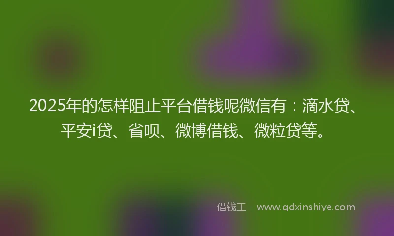 2025年的怎样阻止平台借钱呢微信有：滴水贷、平安i贷、省呗、微博借钱、微粒贷等。