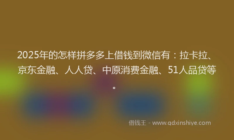 2025年的怎样拼多多上借钱到微信有：拉卡拉、京东金融、人人贷、中原消费金融、51人品贷等。