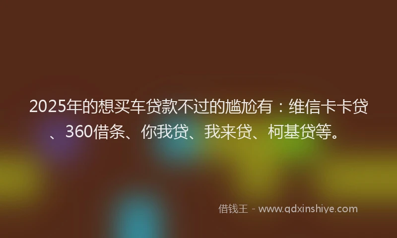 2025年的想买车贷款不过的尴尬有：维信卡卡贷、360借条、你我贷、我来贷、柯基贷等。