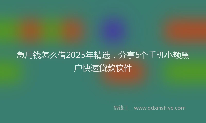 急用钱怎么借2025年精选，分享5个手机小额黑户快速贷款软件