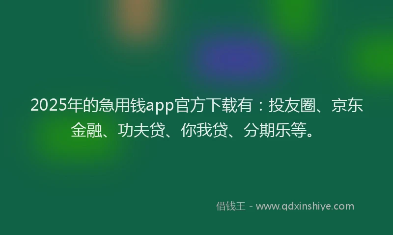 2025年的急用钱app官方下载有：投友圈、京东金融、功夫贷、你我贷、分期乐等。
