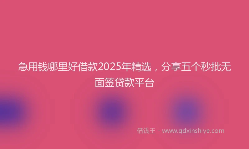 急用钱哪里好借款2025年精选，分享五个秒批无面签贷款平台