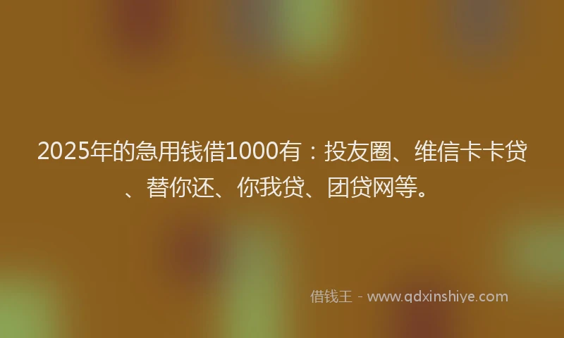 2025年的急用钱借1000有：投友圈、维信卡卡贷、替你还、你我贷、团贷网等。