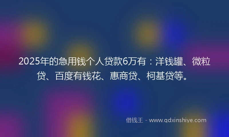 2025年的急用钱个人贷款6万有：洋钱罐、微粒贷、百度有钱花、惠商贷、柯基贷等。