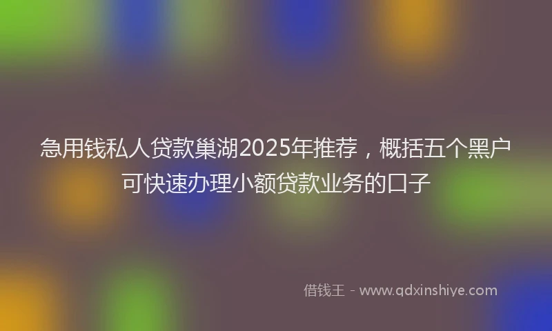 急用钱私人贷款巢湖2025年推荐，概括五个黑户可快速办理小额贷款业务的口子