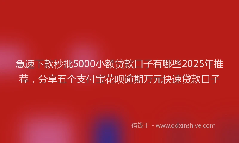 急速下款秒批5000小额贷款口子有哪些2025年推荐，分享五个支付宝花呗逾期万元快速贷款口子