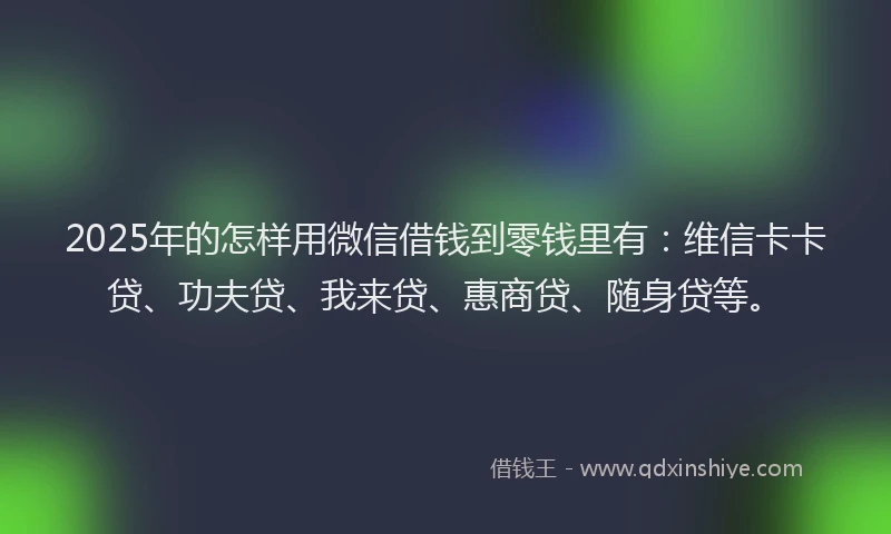 2025年的怎样用微信借钱到零钱里有：维信卡卡贷、功夫贷、我来贷、惠商贷、随身贷等。