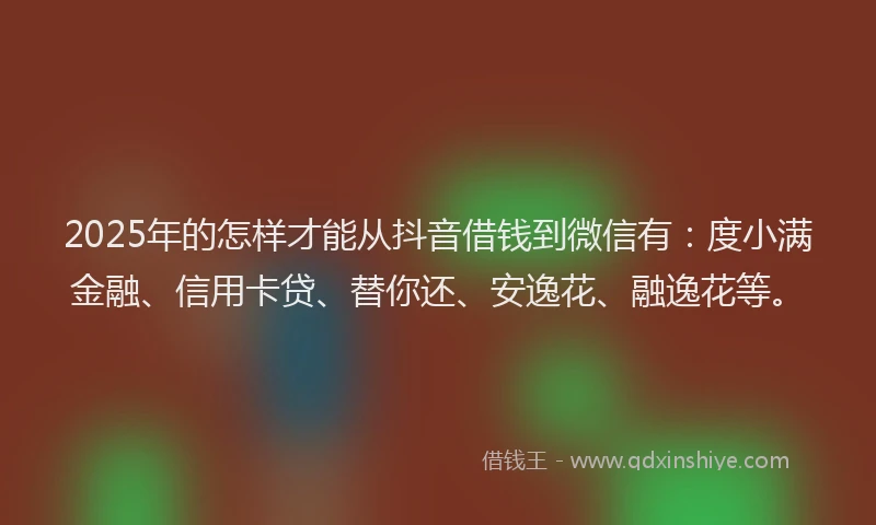 2025年的怎样才能从抖音借钱到微信有：度小满金融、信用卡贷、替你还、安逸花、融逸花等。