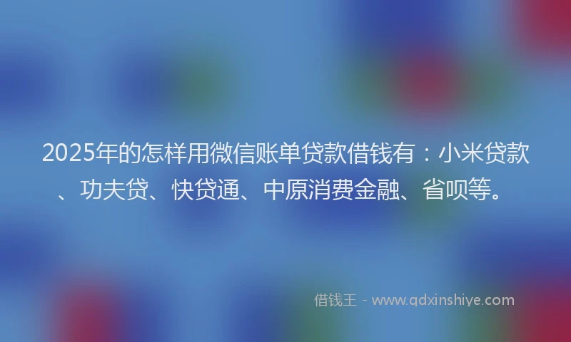 2025年的怎样用微信账单贷款借钱有：小米贷款、功夫贷、快贷通、中原消费金融、省呗等。