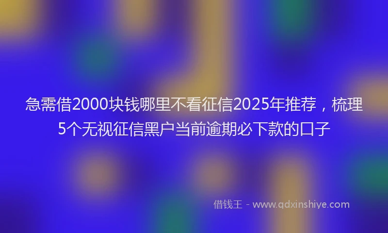 急需借2000块钱哪里不看征信2025年推荐，梳理5个无视征信黑户当前逾期必下款的口子