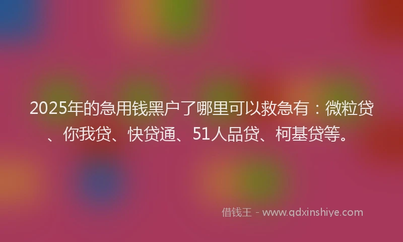 2025年的急用钱黑户了哪里可以救急有：微粒贷、你我贷、快贷通、51人品贷、柯基贷等。