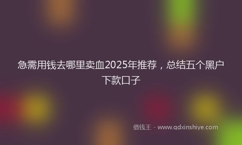 急需用钱去哪里卖血2025年推荐，总结五个黑户下款口子
