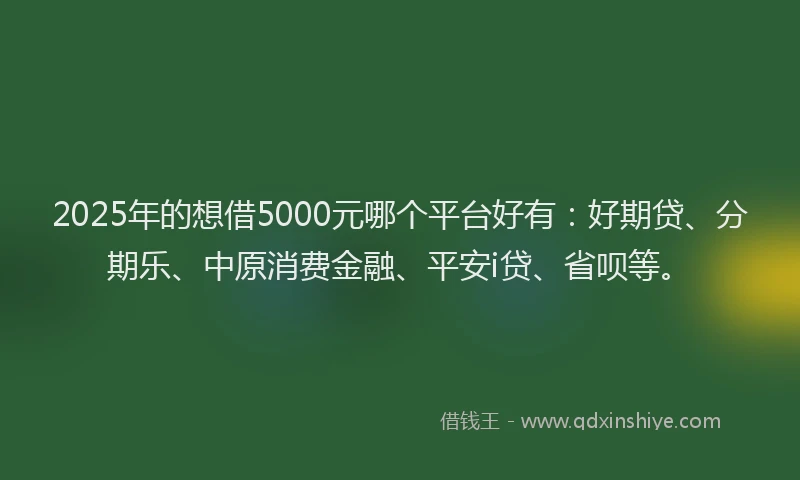 2025年的想借5000元哪个平台好有：好期贷、分期乐、中原消费金融、平安i贷、省呗等。