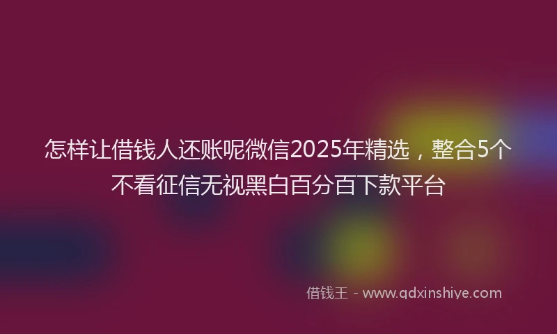 怎样让借钱人还账呢微信2025年精选，整合5个不看征信无视黑白百分百下款平台