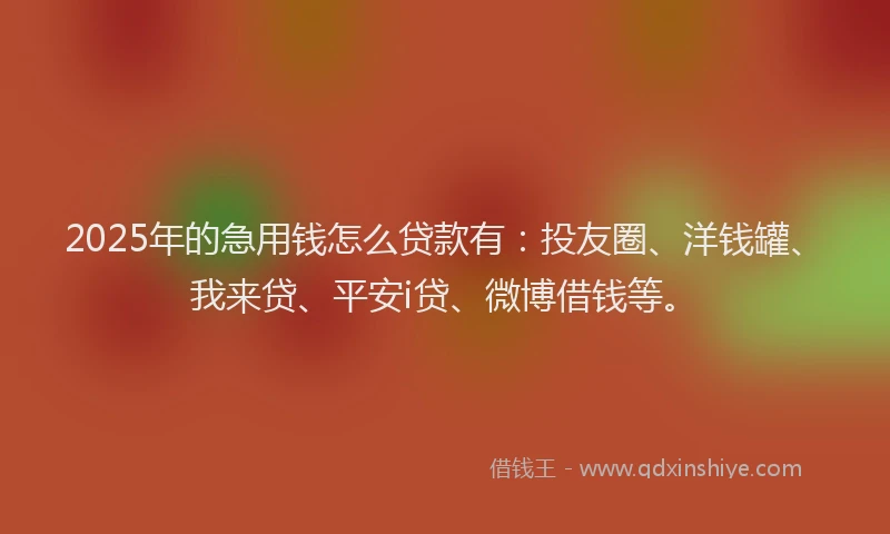 2025年的急用钱怎么贷款有：投友圈、洋钱罐、我来贷、平安i贷、微博借钱等。