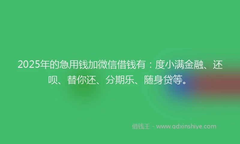 2025年的急用钱加微信借钱有：度小满金融、还呗、替你还、分期乐、随身贷等。