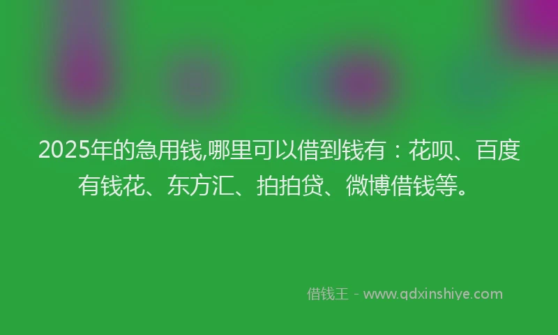 2025年的急用钱,哪里可以借到钱有：花呗、百度有钱花、东方汇、拍拍贷、微博借钱等。