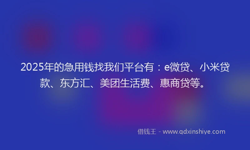 2025年的急用钱找我们平台有：e微贷、小米贷款、东方汇、美团生活费、惠商贷等。