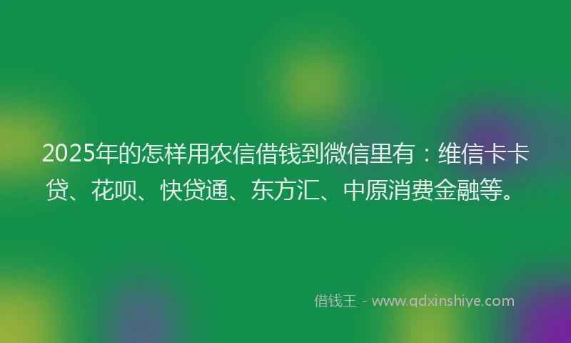 2025年的怎样用农信借钱到微信里有：维信卡卡贷、花呗、快贷通、东方汇、中原消费金融等。