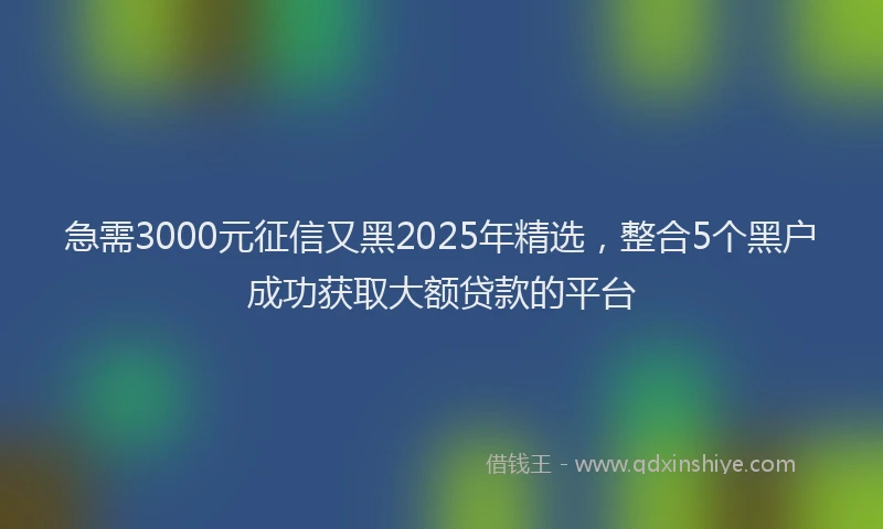 急需3000元征信又黑2025年精选，整合5个黑户成功获取大额贷款的平台