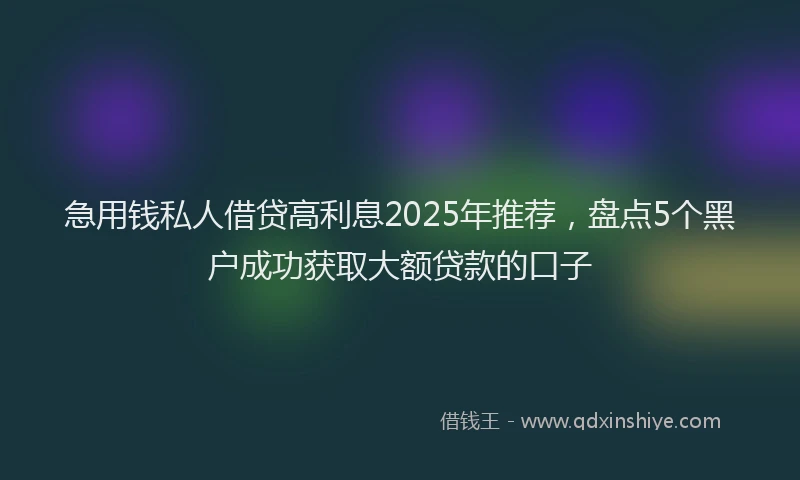 急用钱私人借贷高利息2025年推荐，盘点5个黑户成功获取大额贷款的口子
