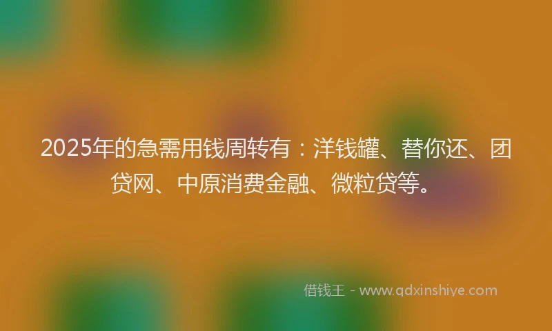 2025年的急需用钱周转有：洋钱罐、替你还、团贷网、中原消费金融、微粒贷等。