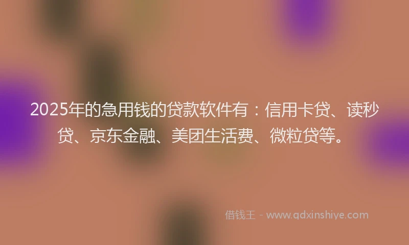 2025年的急用钱的贷款软件有：信用卡贷、读秒贷、京东金融、美团生活费、微粒贷等。