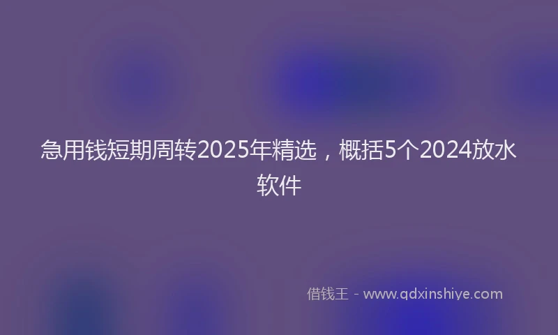 急用钱短期周转2025年精选，概括5个2024放水软件