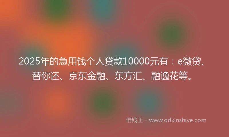 2025年的急用钱个人贷款10000元有：e微贷、替你还、京东金融、东方汇、融逸花等。