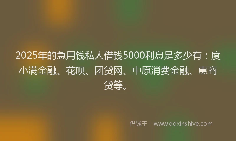 2025年的急用钱私人借钱5000利息是多少有：度小满金融、花呗、团贷网、中原消费金融、惠商贷等。