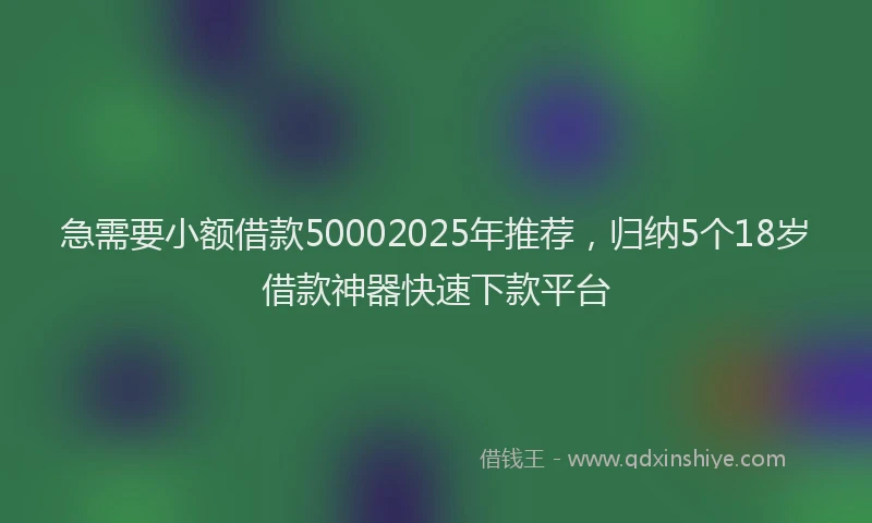 急需要小额借款50002025年推荐，归纳5个18岁借款神器快速下款平台