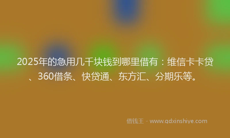 2025年的急用几千块钱到哪里借有：维信卡卡贷、360借条、快贷通、东方汇、分期乐等。
