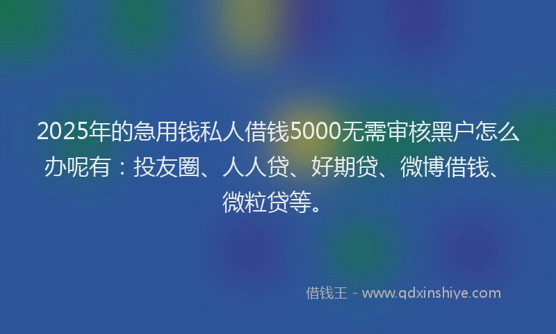2025年的急用钱私人借钱5000无需审核黑户怎么办呢有：投友圈、人人贷、好期贷、微博借钱、微粒贷等。