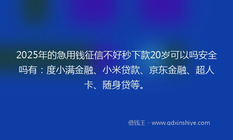 2025年的急用钱征信不好秒下款20岁可以吗安全吗有：度小满金融、小米贷款、京东金融、超人卡、随身贷等。