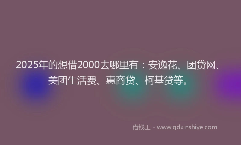 2025年的想借2000去哪里有：安逸花、团贷网、美团生活费、惠商贷、柯基贷等。