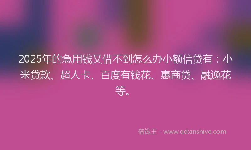 2025年的急用钱又借不到怎么办小额信贷有:小米贷款、超人卡、百度有钱花、惠商贷、融逸花等。