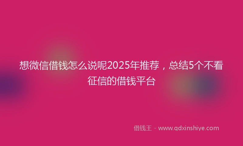 想微信借钱怎么说呢2025年推荐，总结5个不看征信的借钱平台