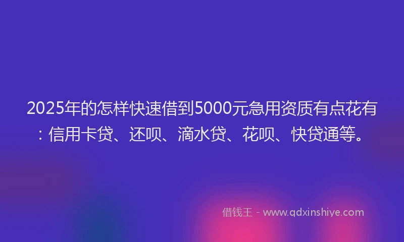 2025年的怎样快速借到5000元急用资质有点花有：信用卡贷、还呗、滴水贷、花呗、快贷通等。