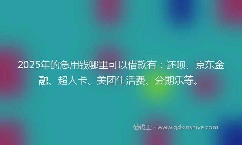 2025年的急用钱哪里可以借款有：还呗、京东金融、超人卡、美团生活费、分期乐等。