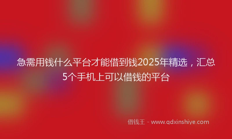 急需用钱什么平台才能借到钱2025年精选，汇总5个手机上可以借钱的平台