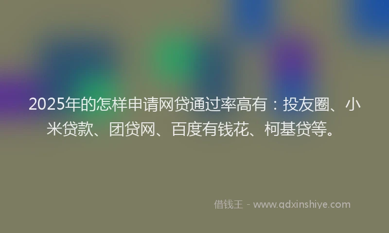 2025年的怎样申请网贷通过率高有：投友圈、小米贷款、团贷网、百度有钱花、柯基贷等。