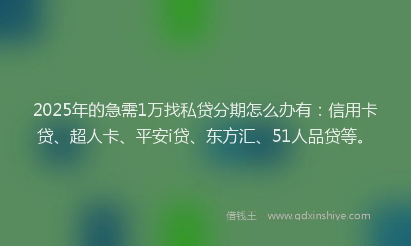 2025年的急需1万找私贷分期怎么办有：信用卡贷、超人卡、平安i贷、东方汇、51人品贷等。