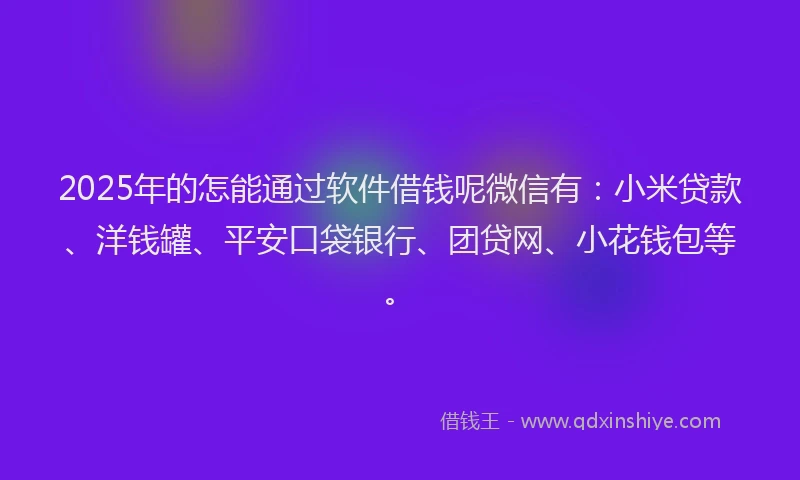 2025年的怎能通过软件借钱呢微信有：小米贷款、洋钱罐、平安口袋银行、团贷网、小花钱包等。