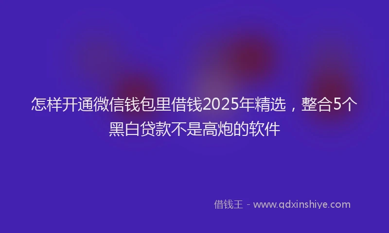 怎样开通微信钱包里借钱2025年精选，整合5个黑白贷款不是高炮的软件