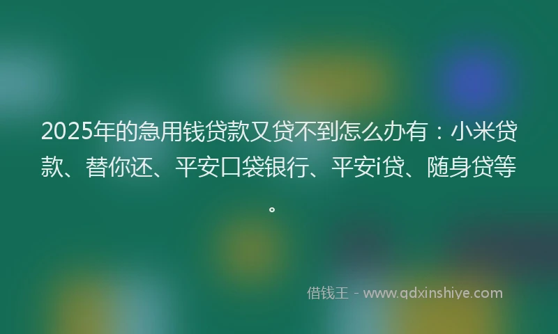 2025年的急用钱贷款又贷不到怎么办有：小米贷款、替你还、平安口袋银行、平安i贷、随身贷等。