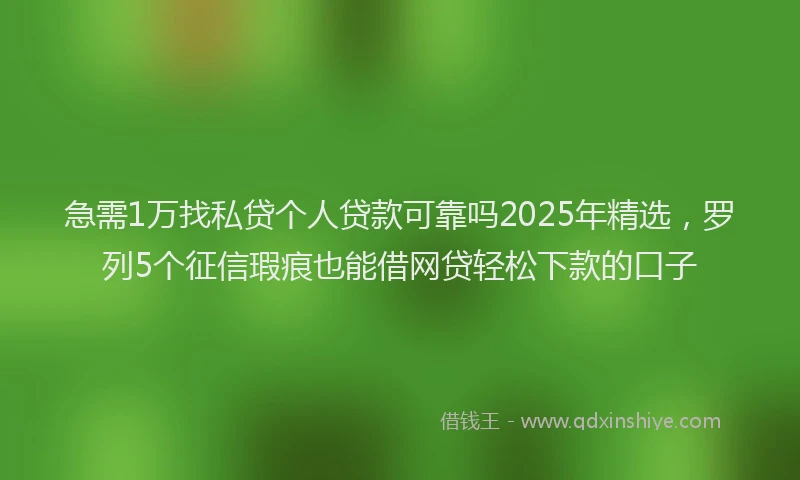 急需1万找私贷个人贷款可靠吗2025年精选，罗列5个征信瑕疵也能借网贷轻松下款的口子