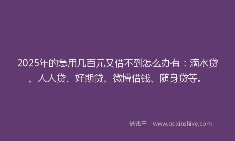 2025年的急用几百元又借不到怎么办有：滴水贷、人人贷、好期贷、微博借钱、随身贷等。
